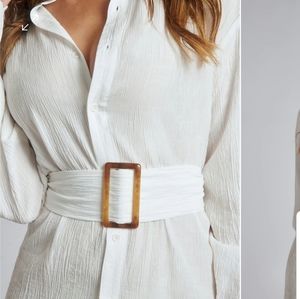 NWT:Oversized white crinkle shirt dress
